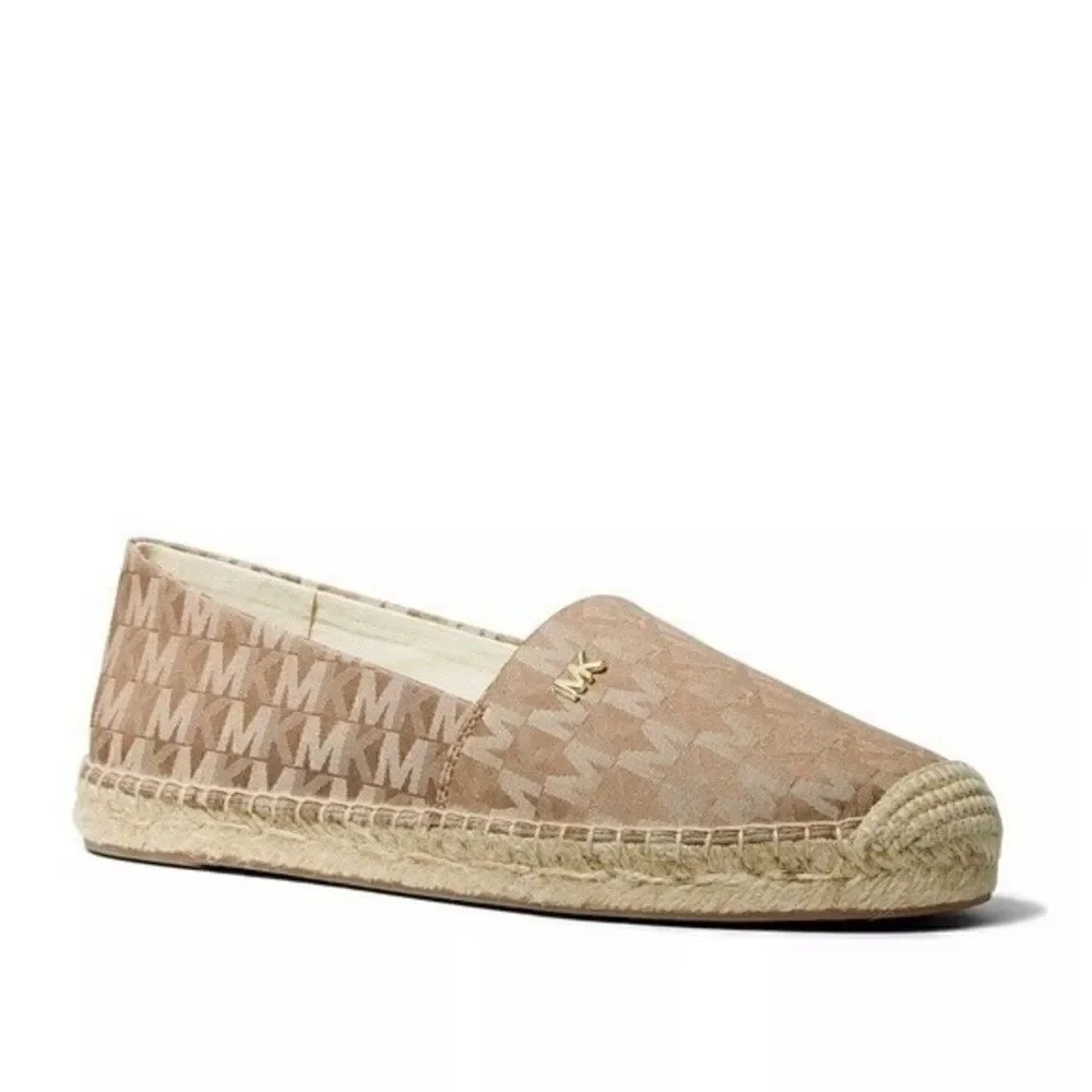 New! MICHAEL KORS Women's MK Logo Kendrick Espadrille Flats Shoes Luggage Brown